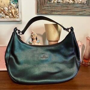 Coach East West Harley Hologram Pebble Leather Zipper Hobo